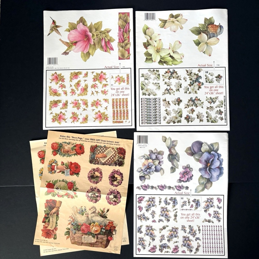 Vintage 1990s Decoupage Sheets Flowers Hummingbirds Crafts Art Scrapbooking